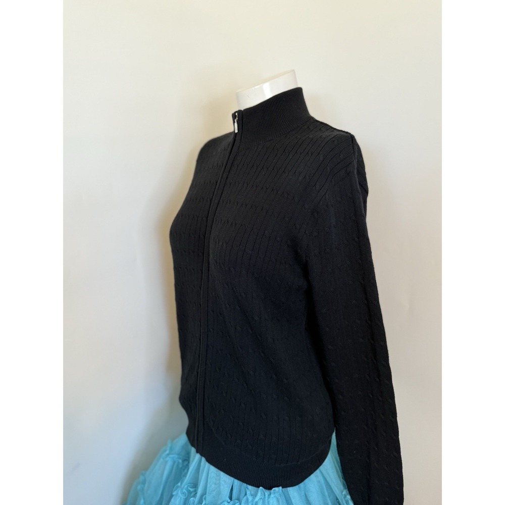 Astra Classic Womens Black Cotton Cable Knit Full Zip Cardigan Sweater Medium - Picture 8 of 16